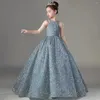 Robes longues à fleurs scintillantes pour filles, tenue de soirée de mariage, col licou, de concours d'anniversaire, ligne A, princesse formelle