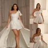 Vestidos de noiva de macacão de bainha de lantejoulas com bolsos vestidos de noiva de um decote de ombro vestido curto de novia 407