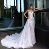 Robe de mariée exquise détachable sans manches pour mariée paillettes dentelle sans bretelles tulle spaghetti appliques florales 3D tendance à lacets dos nu