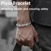 Bracciale rigido da uomo in argento tailandese con trasferimento di ricchezza Pixiu con moneta in rame, con personalità maschile e femminile dominante, cuore classico