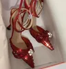 Sandales à talons hauts avec nœud en diamant et paillettes, chaussures pointues à sangle creuse, chaussures en cristal pour femmes, nouvelle collection 2023