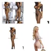 Vêtements de nuit pour femmes Femmes Sexy Bodysocks Harnais creux Résille Bodystockings Babydoll Ouvert Entrejambe Body Lingerie Net Dames Cro Dhgzt