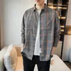 Men's Dress Shirts 2023 Spring And Autumn Plaid Shirt Double Pocket Loose Vintage Fashion Casual Port Brand