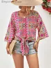 Women's T-Shirt 2023 Summer Floral Boho Blouse Women Short Sle V Neck Print Blouse Ladies Loose Flower Blouse For WomenL231208