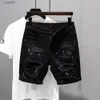 Męskie dżinsy Summer Luxury Kpop Męski streetwear Y2K Rubted dżinsy Trendy Dotting Ink Projektant w trudnej sytuacji Casual Chłopak Black Denim Shortsl231208