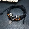 Bracelets en cuir tressé multicouches Vintage pour femmes et hommes, corde de cire, pendentif en feuilles, bracelets enroulés réglables