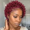 Luvkiss Undetectable Lace Front 99J Burgundy Curly Pixie Cut Wig 150% Density Human Hair Wigs