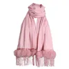 Lenços rosa cachecol de inverno para mulheres quente sólido pashmina cobertor envolve feminino grosso macio bandana grande borla xale longo poncho