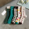 Damensocken, grün, modisch, Vnitage, Streetwear, Crew, Damen, Harajuku, Blumen, Stickerei, süße Mädchen, Kawaii, japanische Strumpfwaren