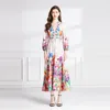 Vestidos casuais moda pista linda flor maxi vestido mulheres profundo decote em v manga longa floral impressão linho feriado boho robes vestidos