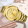 Autres montres LIGE Fashion Gold Watch Femmes Dames Creative Acier Bracelet Femme Femme Étanche Horloge Relogio Feminino 231207