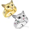 Bröllopsringar Vintage Gold Silver Color Cat For Women Black Eyes Multicolor CZ Stone Inlay Retro Fashion Jewelry Party Gift Ring 231208