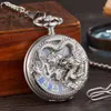 Zakhorloges Retro Mechanisch Zakhorloge Dragon Play Ball Steampunk Skeleton Handopwinder Flip Clock Fob Watch met ketting Dubbele Hunter Gift 231207