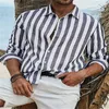 Мужские повседневные рубашки 2024, рубашка с длинным рукавом в синюю полоску и принтом, роскошные гавайские элегантные классические модные рубашки S-6XL