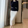 ワークドレス丸いネックニットシャツとハーフスカート2ピース2023韓国のファッション女性服を着た高品質のセット