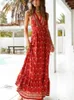 Robes décontractées Happie Queens Femmes Floral Imprimer Halter Sans manches Dos nu Plage Bohème Maxi Robe Dames Rayonne Boho