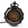 Montres de poche Montre de poche mécanique lumineuse en acier noir Steampunk Vintage creux analogique squelette remontage manuel montre de poche mécanique 231207