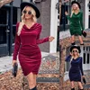 Abiti casual Abito al ginocchio Moda invernale Donna Tinta unita Colletto altalena Maniche lunghe Velluto in polvere