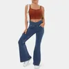 Pantaloni da donna Jeans sportivi da donna Streetwear Denim svasato a vita alta con cintura Diritto allentato alla moda per vestibilità slim