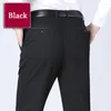 Men's Pants Men Summer Class Classic Casual Cotton Business Fashion Strafle Solid Black Wygodne Elastyczne spustę spustowe Gozbkf