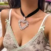 Collar de corazón grande con diamantes de imitación a la moda, Gargantilla de terciopelo negro, joyería Sexy para el cuello de fiesta, Collar personalizado para clavícula Y2K