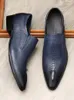 Handmade Mens Wedding Oxford Shoes Black Blue Genuine Leather Flat Dress Shoes Crocodile Pattern Summer Business Formal Loafers