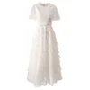 2024 Spring White Solid Color Termbroidery Lace Dress Frice Short Round Moving Develed Tiered Maxi Dresses S3D041123