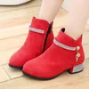 Boots Autumn Winter Kids Girls Shoes Children Fashion For Wedding And Party Pink Red Black 4 5 6 7 8 9 10 11-14T