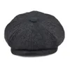 Bérets BOTVELA Tweed laine 8 pièces noir chevrons sboy casquette hommes classique 8-quarts panneau Style casquettes plates femmes béret chapeau 231208