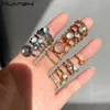 Anneaux de mariage HZ Corée 5pcsset coloré pierre strass chaîne en métal à la mode géométrie frappé anneaux ensemble pour femmes filles bijoux cadeaux 231208