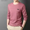 남자 티셔츠 최고 품질의 새로운 T 셔츠 남자 2023 패션 브랜드 디자이너 Long Sle Slim Fit Solice Cloll Tops 캐주얼 남성 의류 l231208