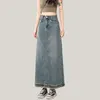 Gonne Gonna di jeans da donna con spacco frontale Maxi lunga blu Estate elegante casual pianura jeans da ragazza alta