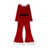 Kvinnors jumpsuits rompers Women Red Christmas Costumes Cute Long Sleeve Fleared Jumpsuit och Santa Hat Set för cosplay rollspelande festkläder 231208