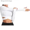 Kvinnors t-shirt CMS Kvinnor Crew Neck Crop Tops Mage Cross Long eller Short Sle Sport Shirt för Yoga Fitness Running Tank Topsl231208