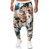 Men's Pants 2023 Ink Painting Printed Loose Cotton And Linen Print Flower Bouquet Feet Large Men Sports Toe Slip