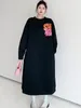 Vestidos casuais nyfs 2023 outono coreia mulher vestido vestidos robe elbise solto plus size preto manga longa carta impressão
