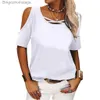 Women's T-Shirt Women Black Tops Blouses Cold Shoulder Sexy Short Sle Summer Casual Loose Clothes Oversize Shirts Fe 2023 New FashionL231208