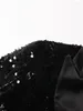 Женские костюмы с блестками Черный блейзер для женщин Зубчатый воротник с длинным рукавом в стиле пэчворк с перьями на манжетах Однотонные пиджаки Женская одежда Осенняя мода