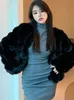 女性Sジャケットファッション模倣ウサギのヘアコート女性冬の暖かい豪華な毛皮ジャケットプラスサイズのアウトウェアメスベストコートベージュ231208