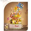 Blocs Dessert glace merveilleuse boîte à musique de voyage de fleur avec des ensembles d'éclairage petites particules bloc de construction assemblage jouets enfants cadeaux R231208