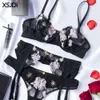 Lingerie Sexy 2 pièces en dentelle à armatures pour femmes, sous-vêtements floraux, soutien-gorge Transparent, culotte, ensemble érotique