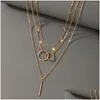 Anhänger Halsketten Vintage Boho Choker Kette Gold Farbe Geometrische Stern Lange Bar Schnalle Halskette Für Frauen Mode Mtilevel Schmuck Drop Othat