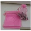 Bolsas de jóias sacos s 100 unidades / lotes rosa com dstring organza bolsa de presente para favores grânulos 7x9cm 9x11 cm.13x18 entrega de gota embalagem di ot547