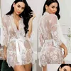 Kvinnors sömnkläder Kvinnor Sleepwear Lace Bridesmaid Robes Bathrobe Se genom underkläder Porno I Nightgowns Nightwear Nightie Underwear Dha7z