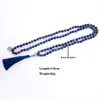 펜던트 목걸이 8mm 파란색 정맥 청금소 Lazuli 손 잡이 japamala 목걸이 명상 요가 정신 티베트 보석류 108 Mala Rosary Tassel Beads 231207