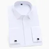 Men's Dress Shirts Classic Hidden Buttons French Cuffs Solid Shirt Formal Business Standard-fit Long Sleeve (Cufflink Included)