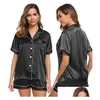 Women'S Sleepwear Summer Y Women Silk Satin Pajamas Set Two-Piece Pj Sets Sleepwear Nightwear Loungewear Button-Down Drop Delivery App Dhiqn