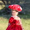 Czerwony Bowknot Satynowa sukienki kwiatowa dziewczyna urocze jedno ramię Puff Pufor Party Party Birthday Dzieciowe suknie Mała dziewczynka dziewczynka
