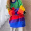 Damskie dzianiny koszulki koreańskie kolory w paski dzianiny swetry moda niedźwiedź haft haftowe żeńskie ubranie okrągła szyja jesień zima luźne skoczki J231208