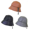 Berets Retro Leather Fisherman Hat Fashion Bucket Wide Brims All-Match Fall Winter Hats for Women Men Lovers Dropship